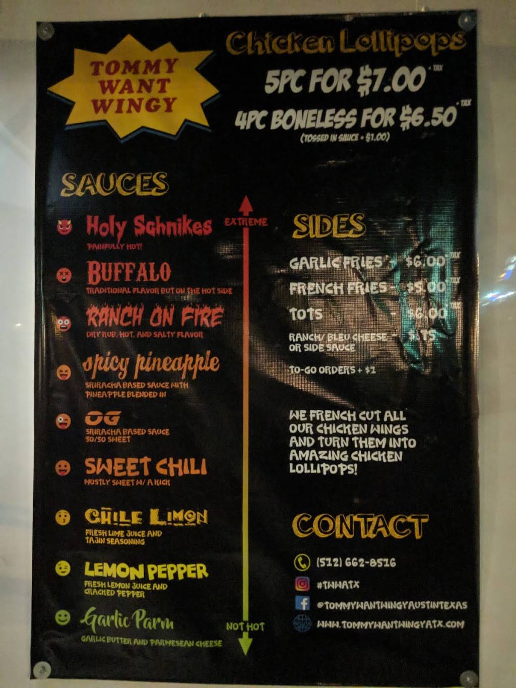Tommy Want Wingy | restaurant | 121 Pickle Rd, Austin, TX 78704, USA | 5126628516 OR +1 512-662-8516