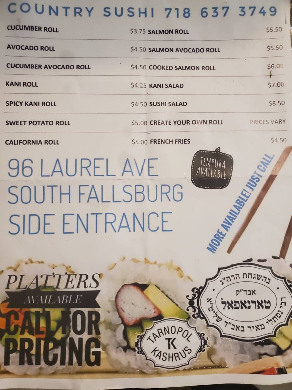 Country sushi | restaurant | 96 Laurel Ave, South Fallsburg, NY 12779, USA | 7186373749 OR +1 718-637-3749