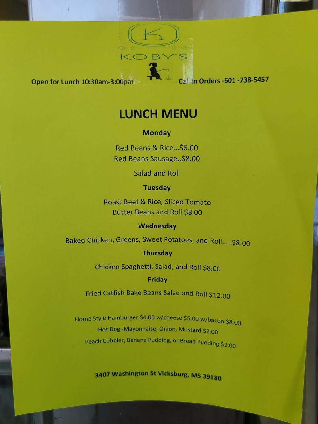 Kobys | restaurant | 3407 Washington St, Vicksburg, MS 39180, USA | 6017385457 OR +1 601-738-5457