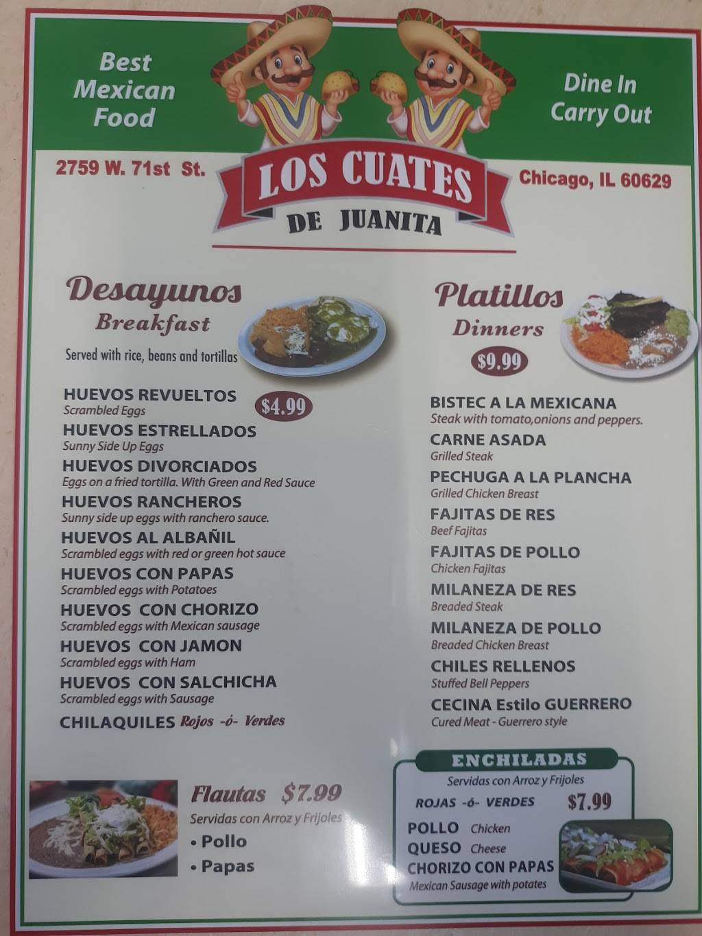 Los Cuates de Juanitas | restaurant | 2757 W 71st St #2759, Chicago, IL 60629, USA | 7734982254 OR +1 773-498-2254