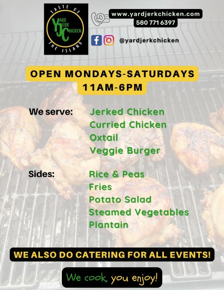 Yard Jerk chicken | restaurant | 62 Southridge Rd, Elgin, OK 73538, USA | 2396287223 OR +1 239-628-7223