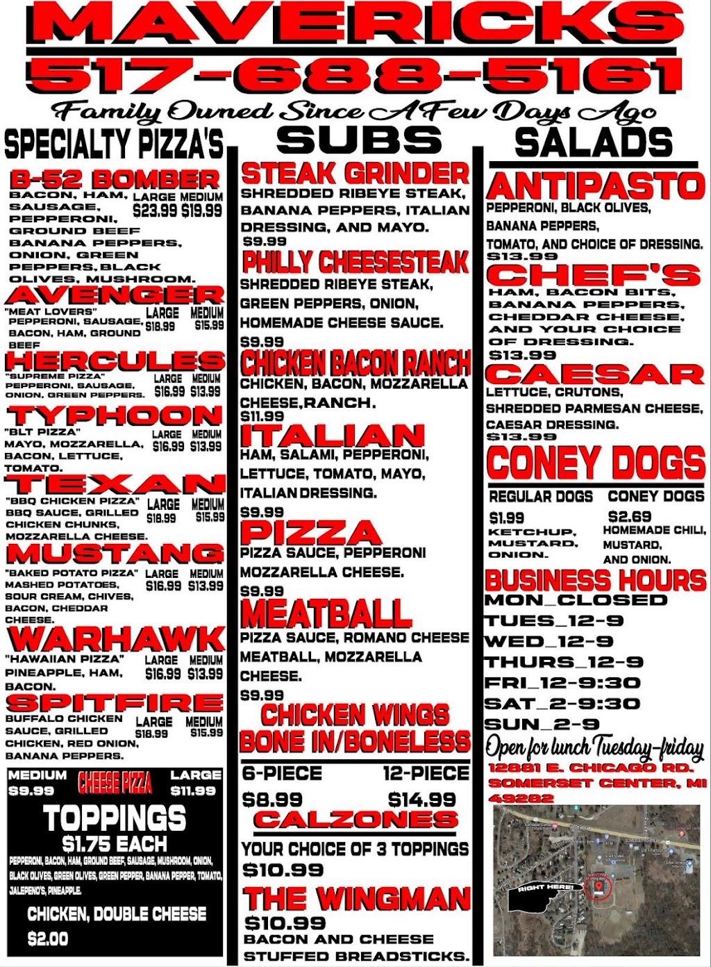 Mavericks Pizza Hangar | restaurant | 12881 E Chicago Rd, Somerset Center, MI 49282, USA | 5176885161 OR +1 517-688-5161