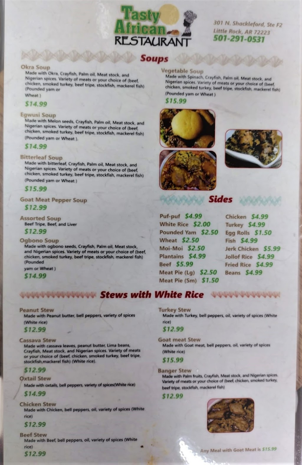 Tasty African Restaurant | restaurant | 301 N Shackleford Rd F2, Little Rock, AR 72211, USA | 5012910531 OR +1 501-291-0531