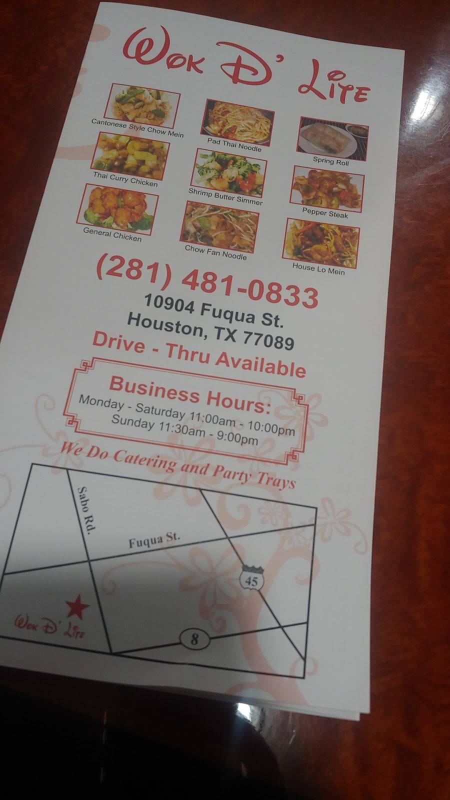 Wok DLite | restaurant | 10904 Fuqua St, Houston, TX 77089, USA | 2814810833 OR +1 281-481-0833