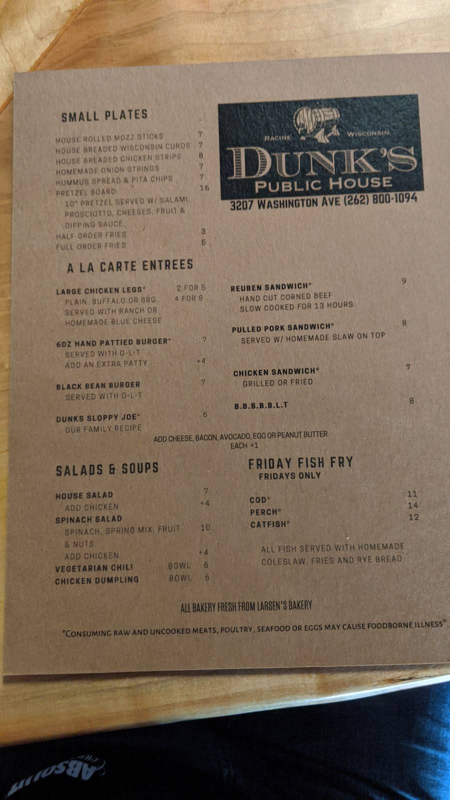 Dunks Public House | restaurant | 3207 Washington Ave, Racine, WI 53404, USA | 2628001094 OR +1 262-800-1094