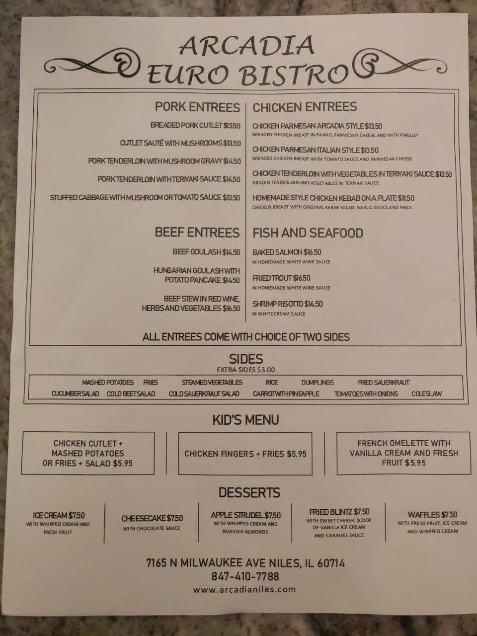 Arcadia Euro Bistro | restaurant | 7165 N Milwaukee Ave, Niles, IL 60714, USA | 8474107788 OR +1 847-410-7788