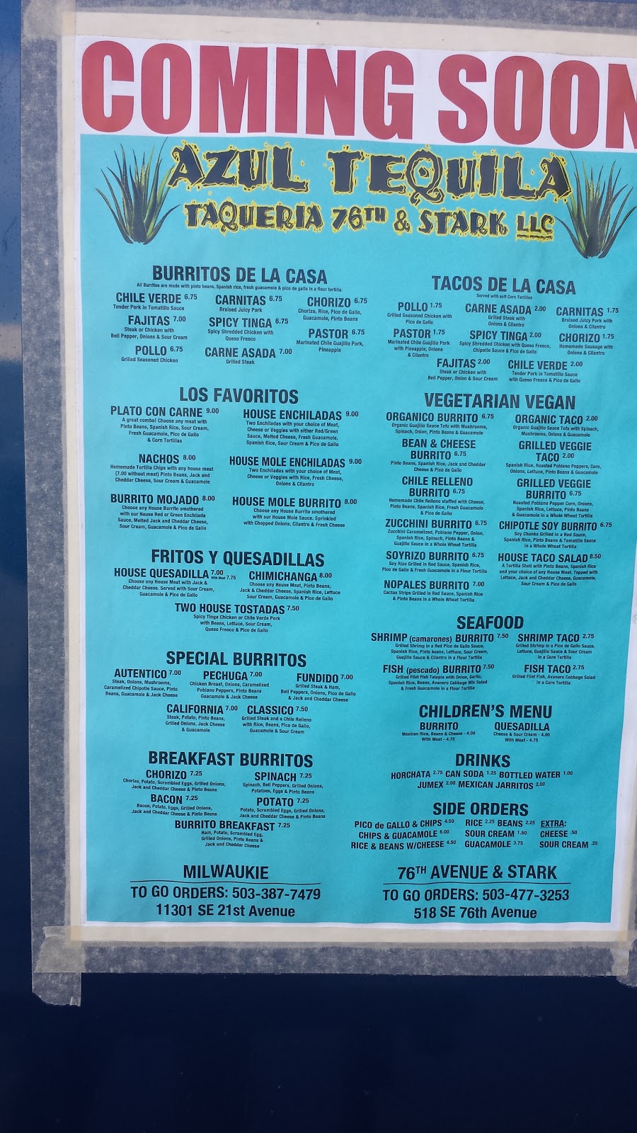 Azul Tequila Taqueria | restaurant | 3568 SE Powell Blvd, Portland, OR 97202, USA | 5034773253 OR +1 503-477-3253