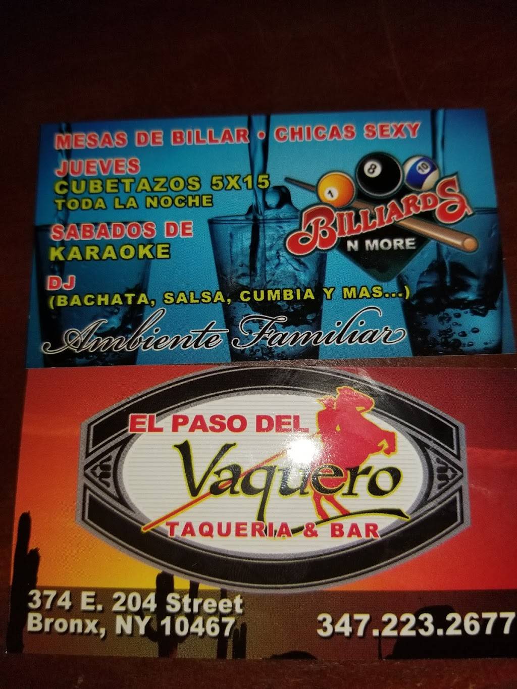 EL PASO DEL VAQUERO | restaurant | 374 E 204th St, Bronx, NY 10467, USA | 3472232677 OR +1 347-223-2677
