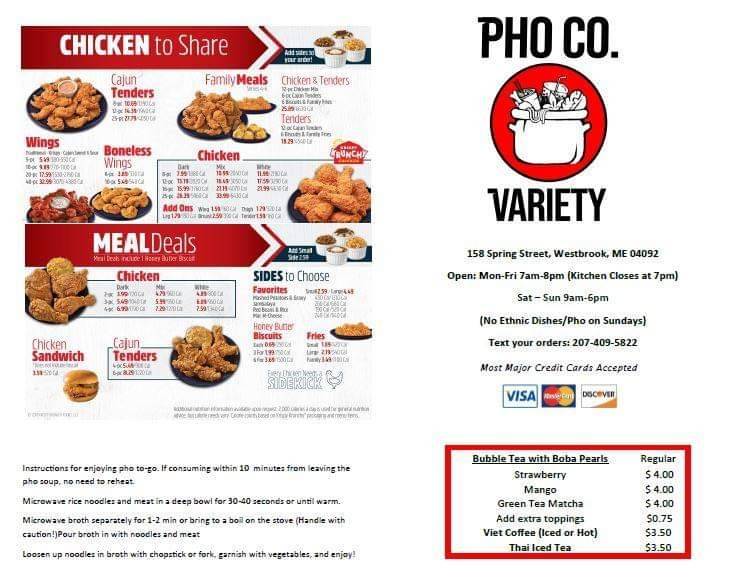 Pho Co. Variety | restaurant | 158 Spring St, Westbrook, ME 04092, USA | 2074095822 OR +1 207-409-5822