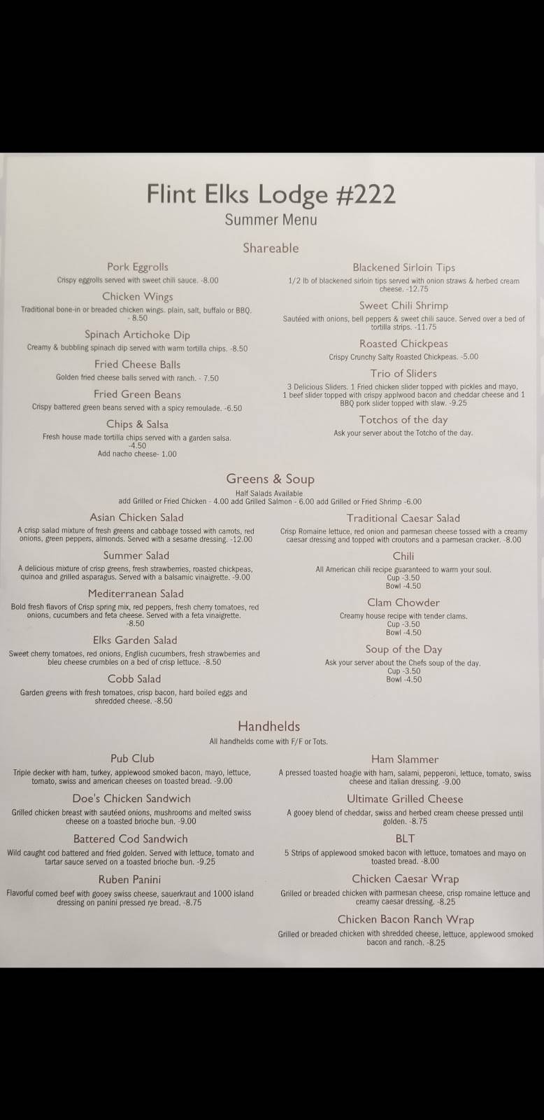 Flint Elks Lodge 222 | restaurant | 7177 E Maple Ave, Grand Blanc, MI 48439, USA | 8107439470 OR +1 810-743-9470