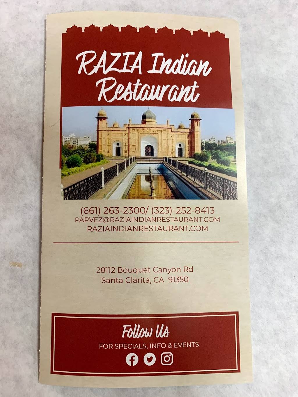 Razia Indian Restaurant | restaurant | 28112 Bouquet Canyon Rd, Santa Clarita, CA 91350, USA | 6612632300 OR +1 661-263-2300