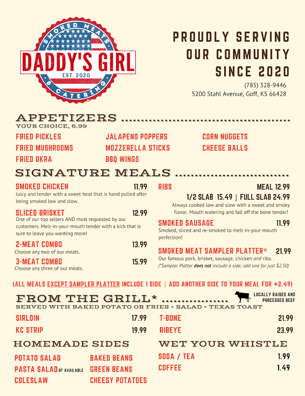 Daddys Girl Smoked Meats & Catering | restaurant | 5200 Stahl Ave, Goff, KS 66428, USA | 7853289446 OR +1 785-328-9446