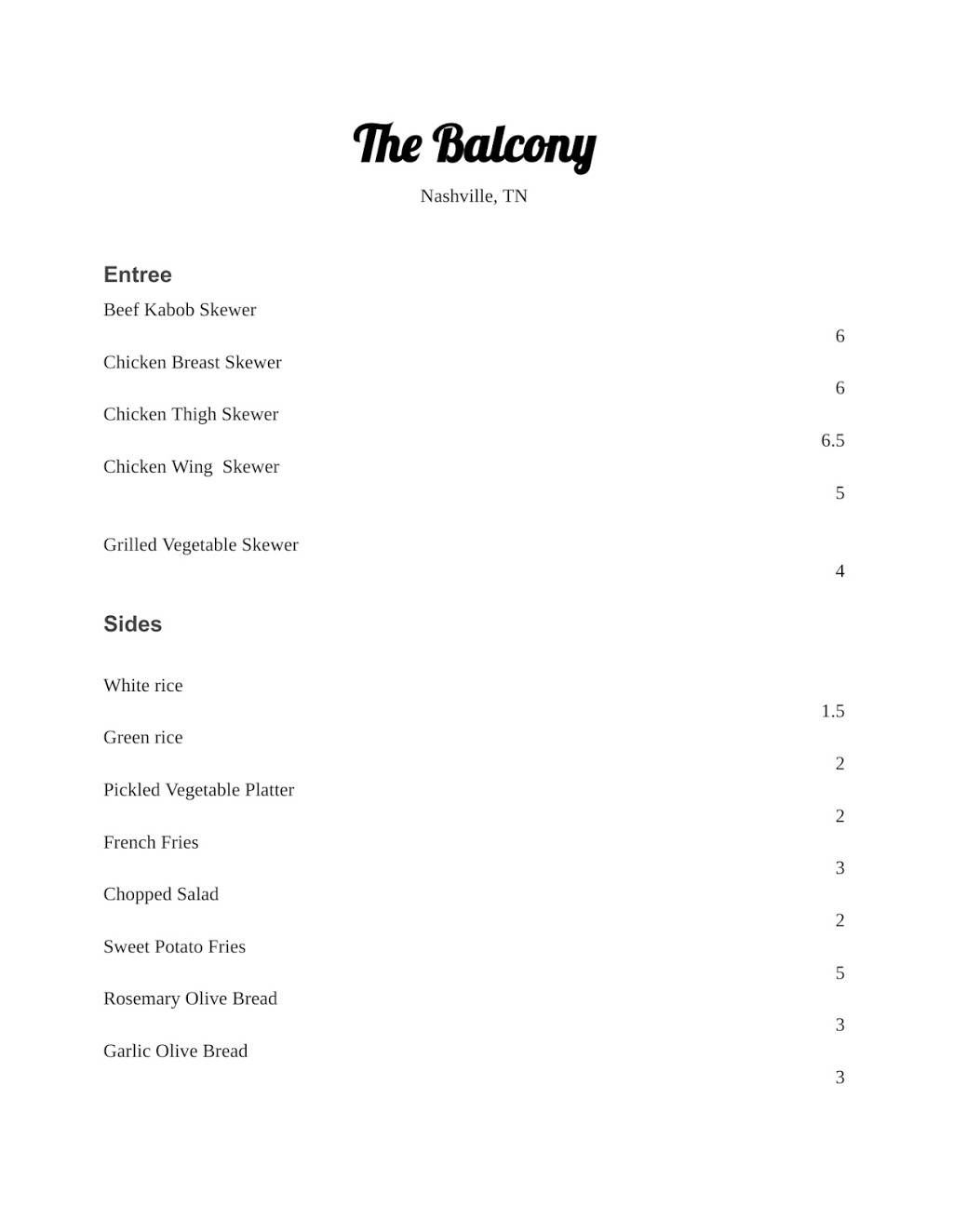 The Balcony | restaurant | 6446 Edinburgh Dr, Nashville, TN 37221, USA | 2676660804 OR +1 267-666-0804