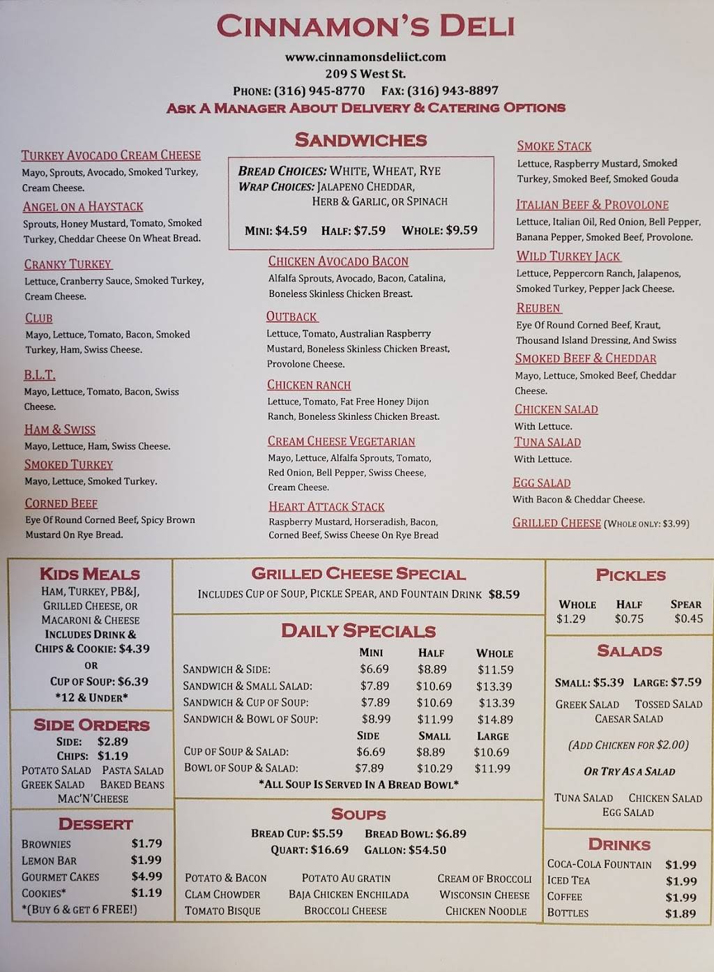 Cinnamons Deli | restaurant | 209 S West St, Wichita, KS 67213, USA | 3169458770 OR +1 316-945-8770