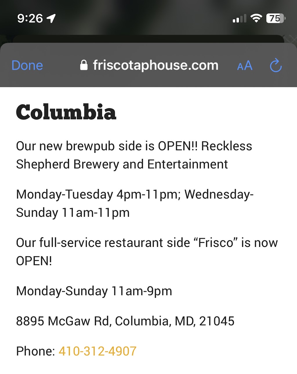 Frisco - Columbia | restaurant | 8895 McGaw Rd Suite 1A, Columbia, MD 21045, USA | 4103124907 OR +1 410-312-4907
