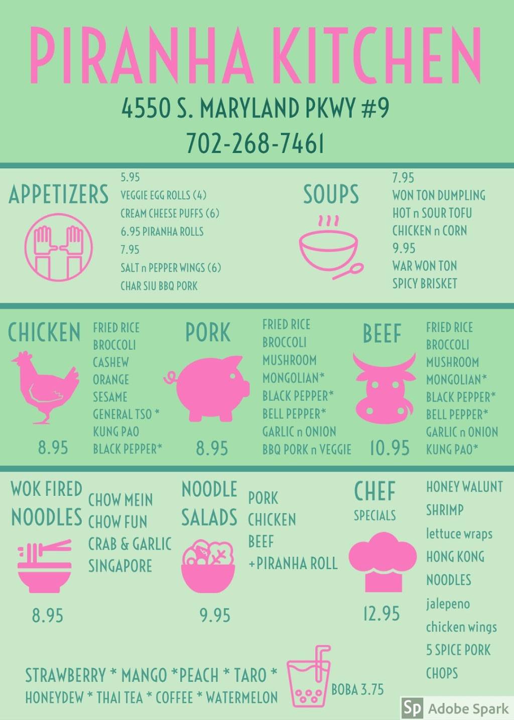 Piranha Kitchen | restaurant | 4550 S Maryland Pkwy #9, Las Vegas, NV 89119, USA | 7022687461 OR +1 702-268-7461