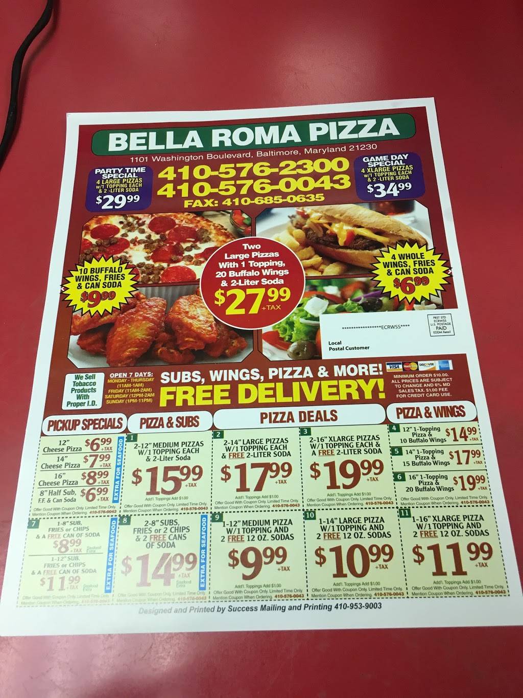 Bella Roma Pizza | restaurant | 1101 Washington Blvd, Baltimore, MD 21230, USA | 4105760043 OR +1 410-576-0043