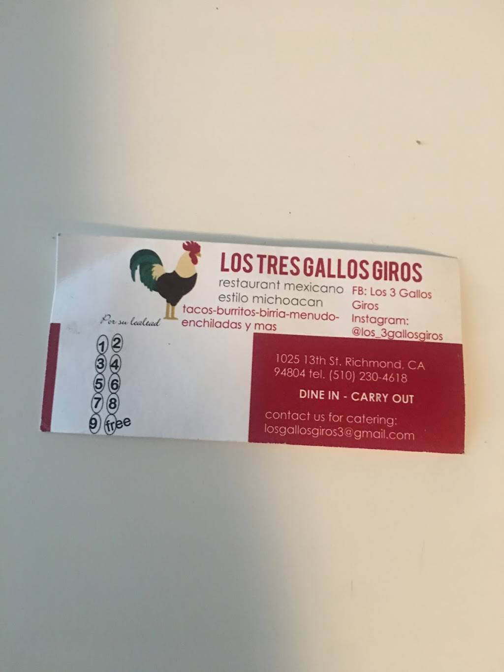 Los Tres Gallos Giros | restaurant | 1023 13th St, Richmond, CA 94801, USA | 5102304618 OR +1 510-230-4618