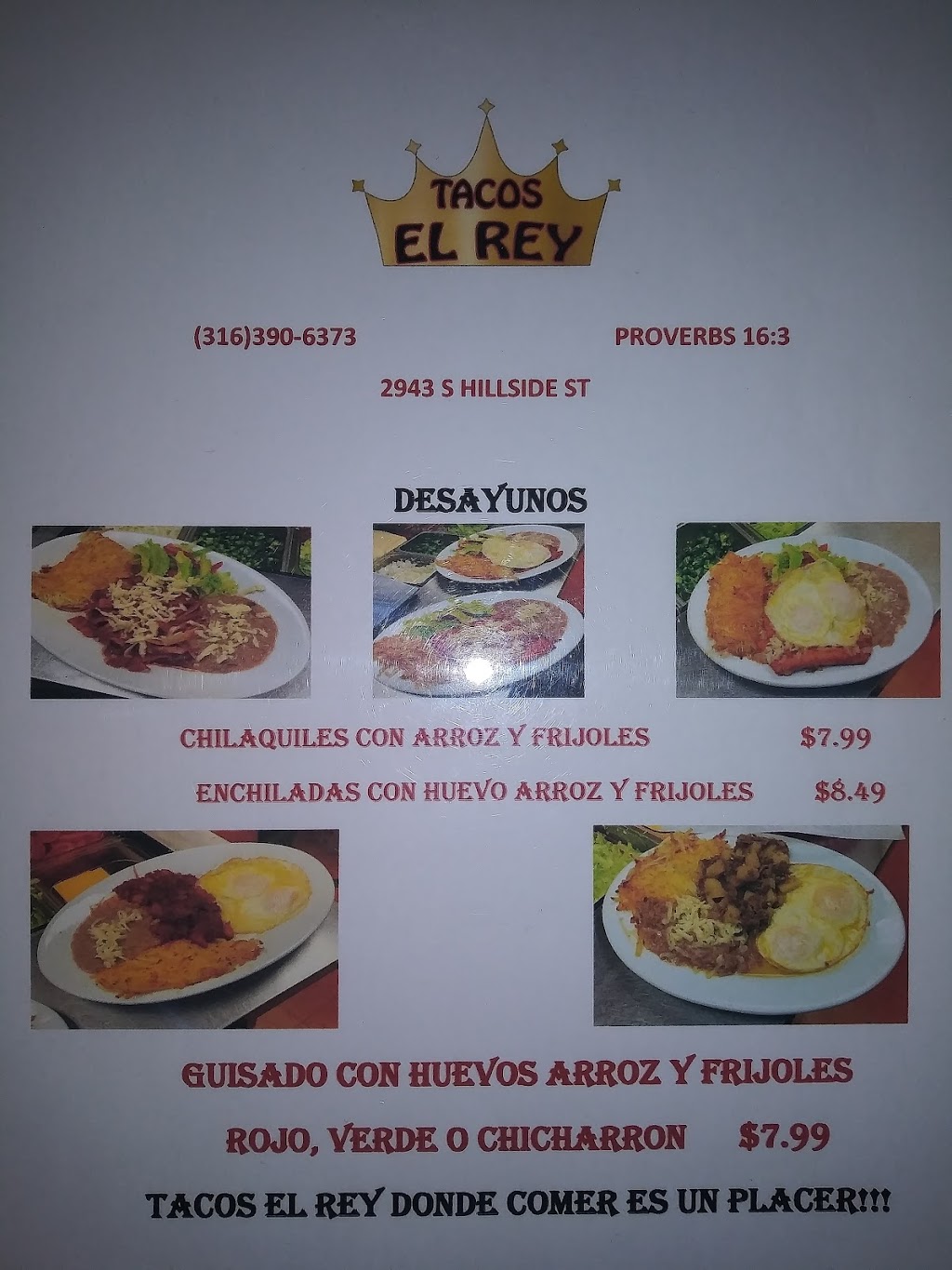Tacos El Rey | restaurant | 2943 S Hillside St, Wichita, KS 67216, USA | 3163906373 OR +1 316-390-6373