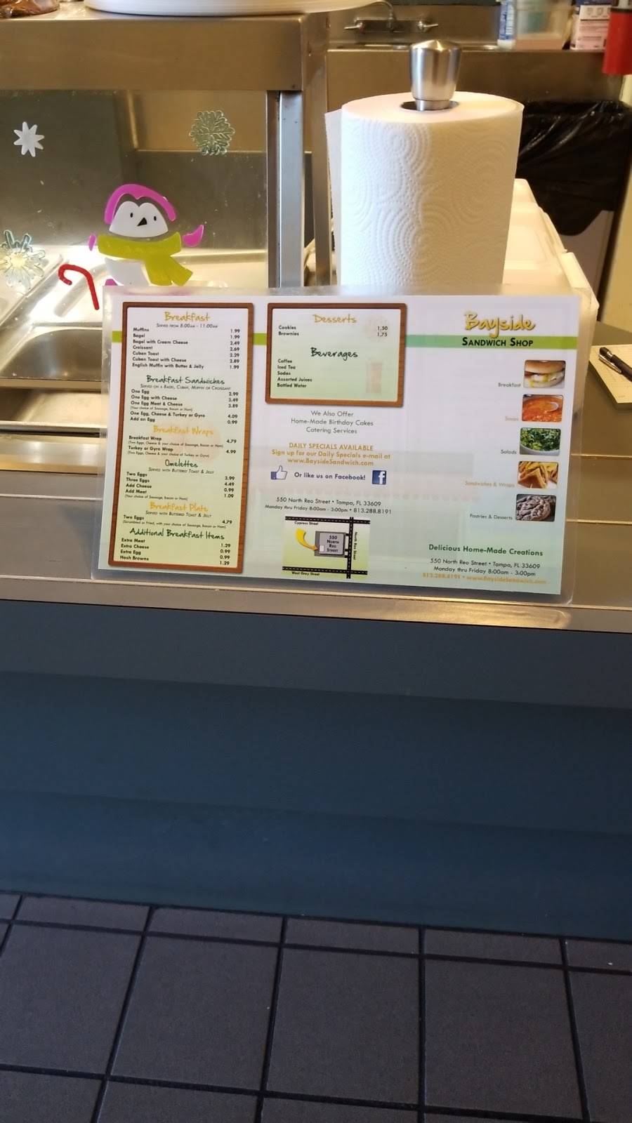 Bayside Sandwich Shop | restaurant | 550 N Reo St, Tampa, FL 33609, USA | 8132888191 OR +1 813-288-8191