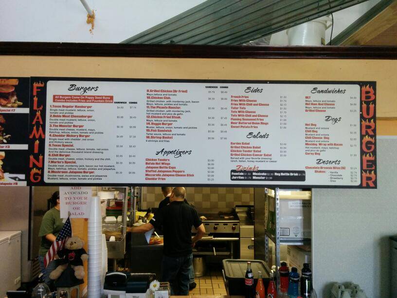 Flaming Burger | restaurant | 11255 Garland Rd, Dallas, TX 75218, USA | 2143213734 OR +1 214-321-3734
