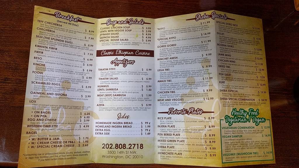 Sheba Cafe | restaurant | 3500 14th St NW, Washington, DC 20010, USA | 2028082718 OR +1 202-808-2718