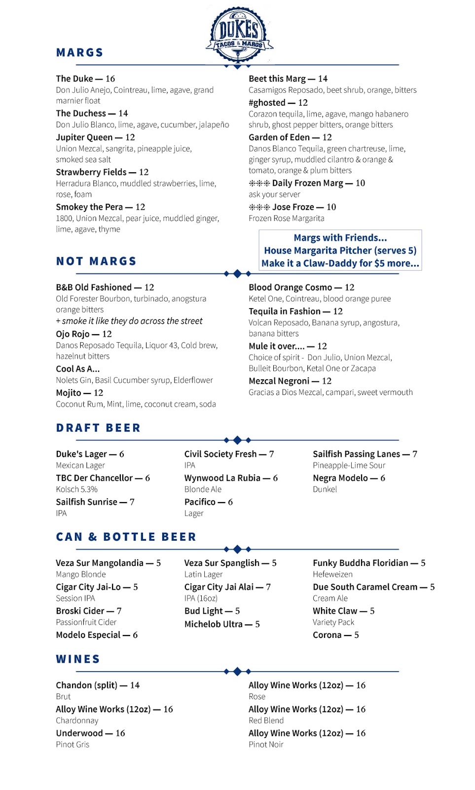 Dukes Tacos and Margs | restaurant | 1155 Main St STE 120, Jupiter, FL 33458, USA | 5616195177 OR +1 561-619-5177