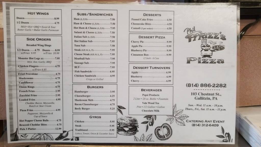 Mazzs Pizza Plus | meal takeaway | 103 Chestnut St, Gallitzin, PA 16641, USA | 8148862282 OR +1 814-886-2282