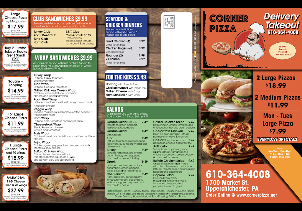 Corner Pizza | restaurant | 1700 Market St, Boothwyn, PA 19061, USA | 6103644008 OR +1 610-364-4008