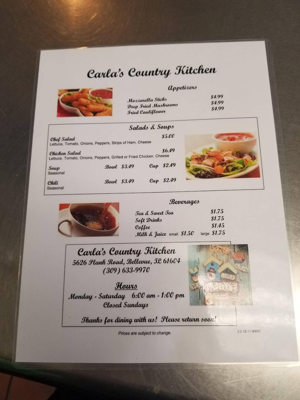 Carlas Country Kitchen | restaurant | 5626 W Plank Rd, Peoria, IL 61604, USA | 3096339970 OR +1 309-633-9970