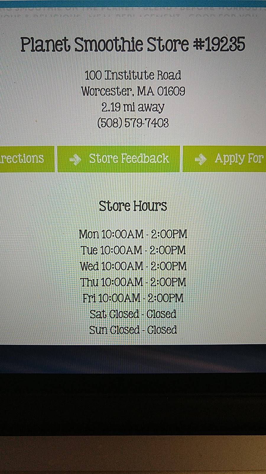 Planet Smoothie / Auntie Annes Pretzels | restaurant | 100 Institute Rd, Worcester, MA 01609, USA | 5088315253 OR +1 508-831-5253