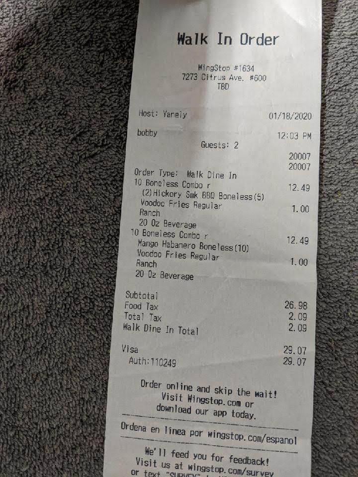Wingstop | restaurant | 7273 Citrus Ave Ste 600, Fontana, CA 92336, USA | 9093710170 OR +1 909-371-0170