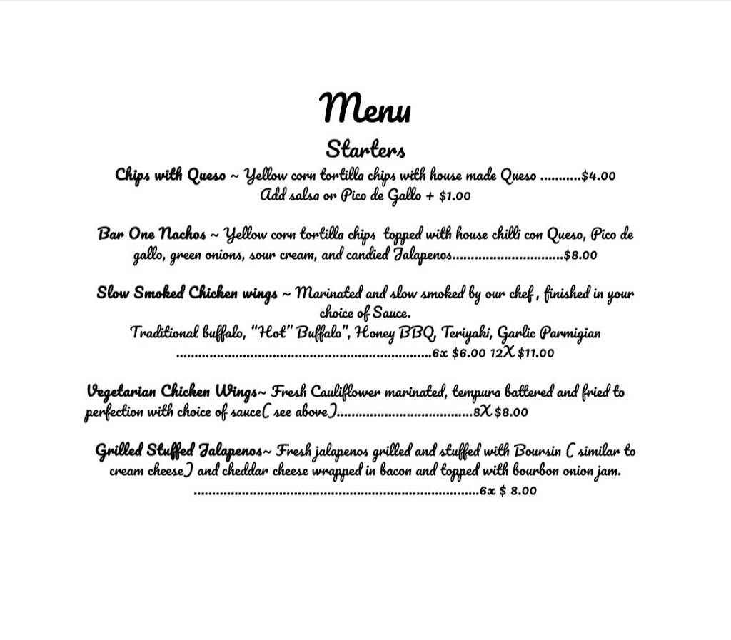 Bar One | restaurant | 122 Davis Ave, Elkins, WV 26241, USA | 3046365920 OR +1 304-636-5920