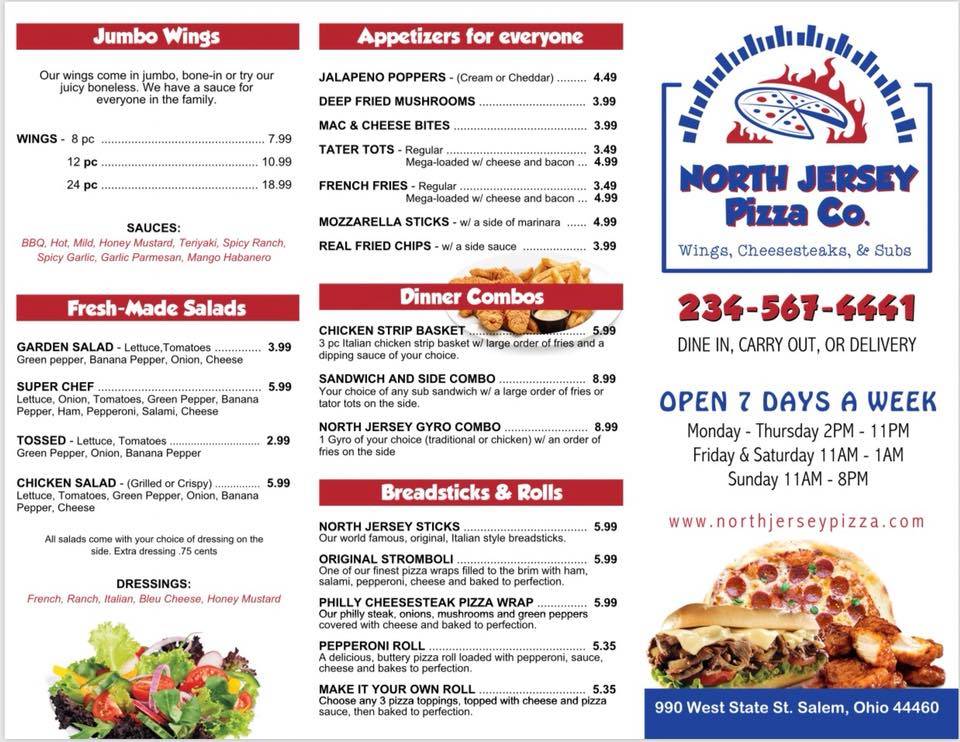 North Jersey Pizza Company | restaurant | 990 W State St, Salem, OH 44460, USA | 2345674441 OR +1 234-567-4441