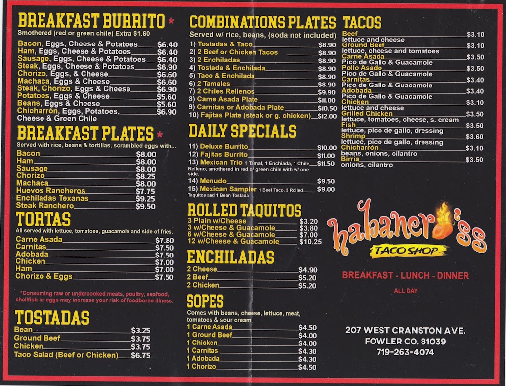 Habaneross Taco Shop | restaurant | 207 W Cranston Ave, Fowler, CO 81039, USA | 7192634074 OR +1 719-263-4074