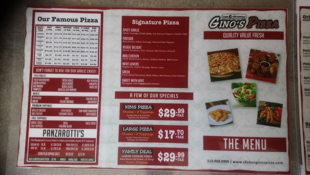 Ginos Pizza | restaurant | 2212 Huron Church Rd, Windsor, ON N9C 2L7, Canada | 5199690999 OR +1 519-969-0999