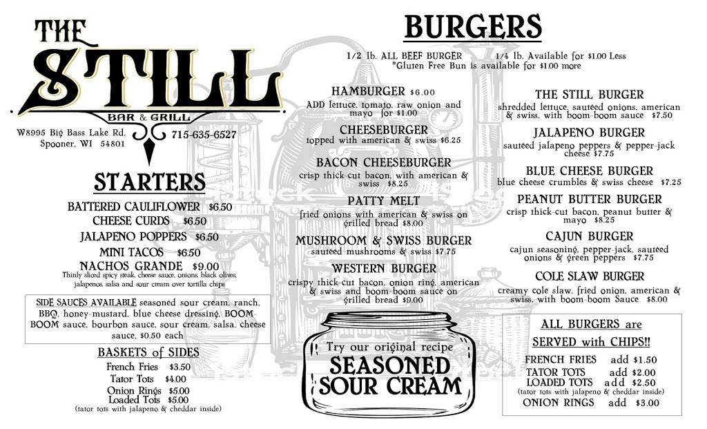The Still Bar & Grill | restaurant | W8995 Big Bass Lake Rd, Spooner, WI 54801, USA | 7156356527 OR +1 715-635-6527