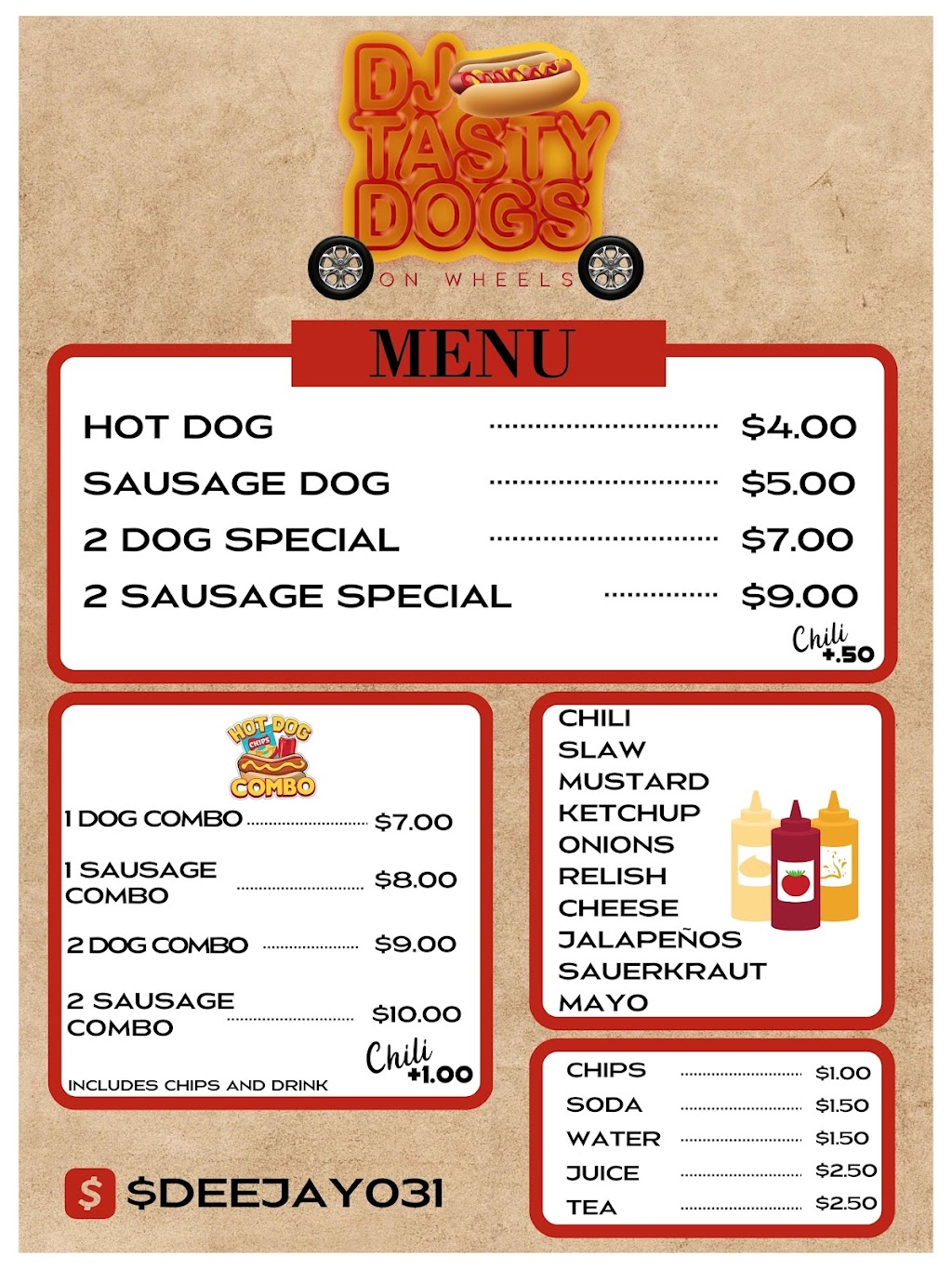Dj tasted dogs on wheels llc | meal takeaway | 1002 Chestnut St, Wilmington, NC 28401, USA | 2524745507 OR +1 252-474-5507