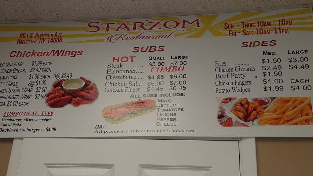 Starzom Restaurant | restaurant | 801 S Plymouth Ave, Rochester, NY 14608, USA | 5854480341 OR +1 585-448-0341