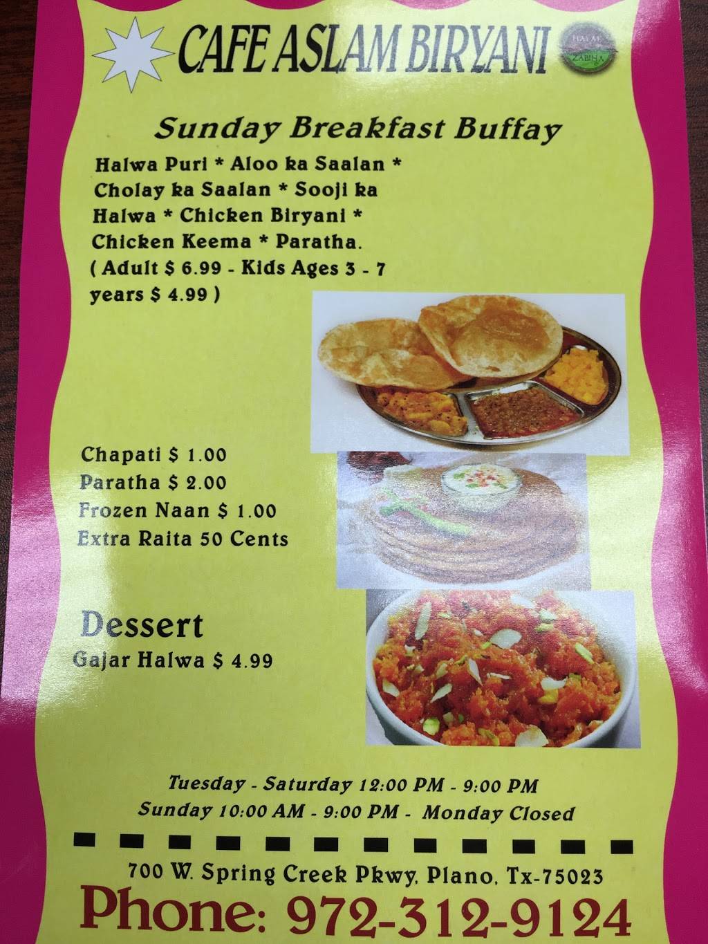 Aslam Biryani | restaurant | 700 W Spring Creek Pkwy, Plano, TX 75023, USA | 9723129124 OR +1 972-312-9124