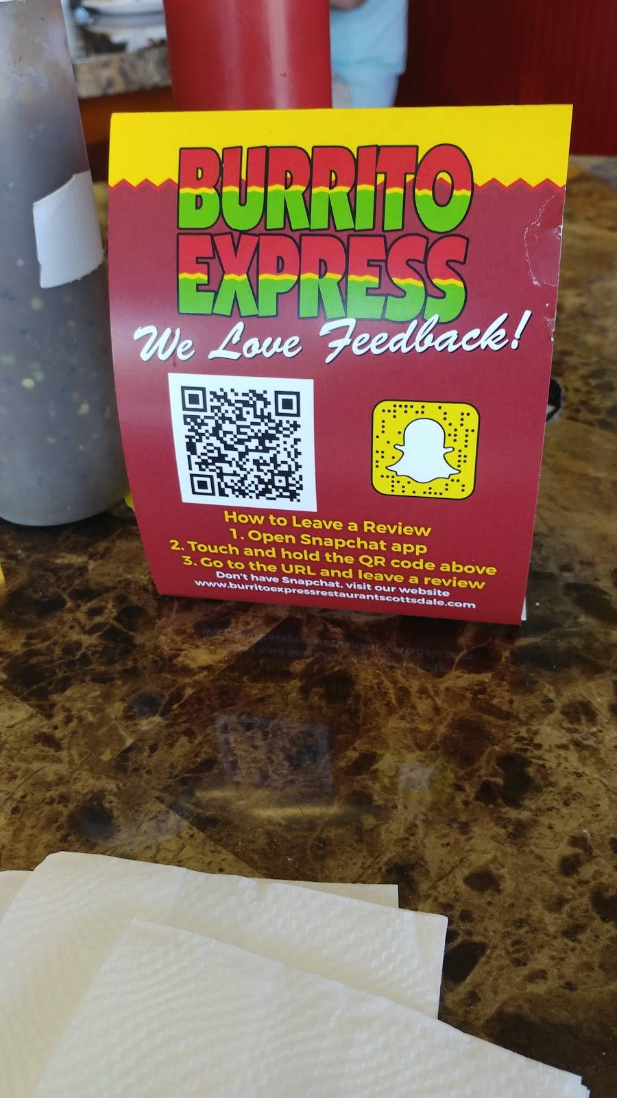 Burrito Express | restaurant | 9619 North Hayden Road #103, Scottsdale, AZ 85258, USA | 4802195882 OR +1 480-219-5882