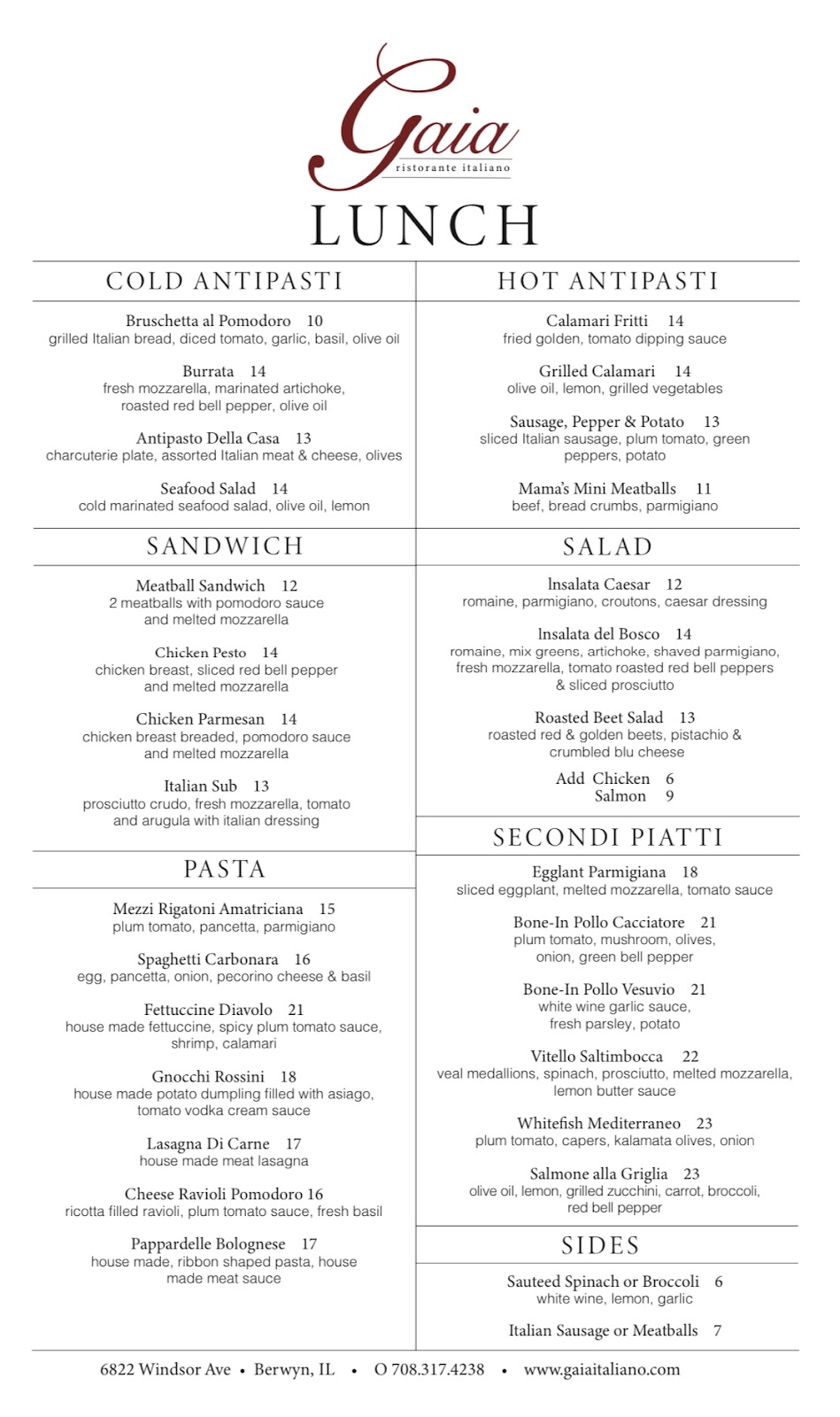 Gaia Italiano | restaurant | 6822 Windsor Ave, Berwyn, IL 60402, USA | 2062349239 OR +1 206-234-9239