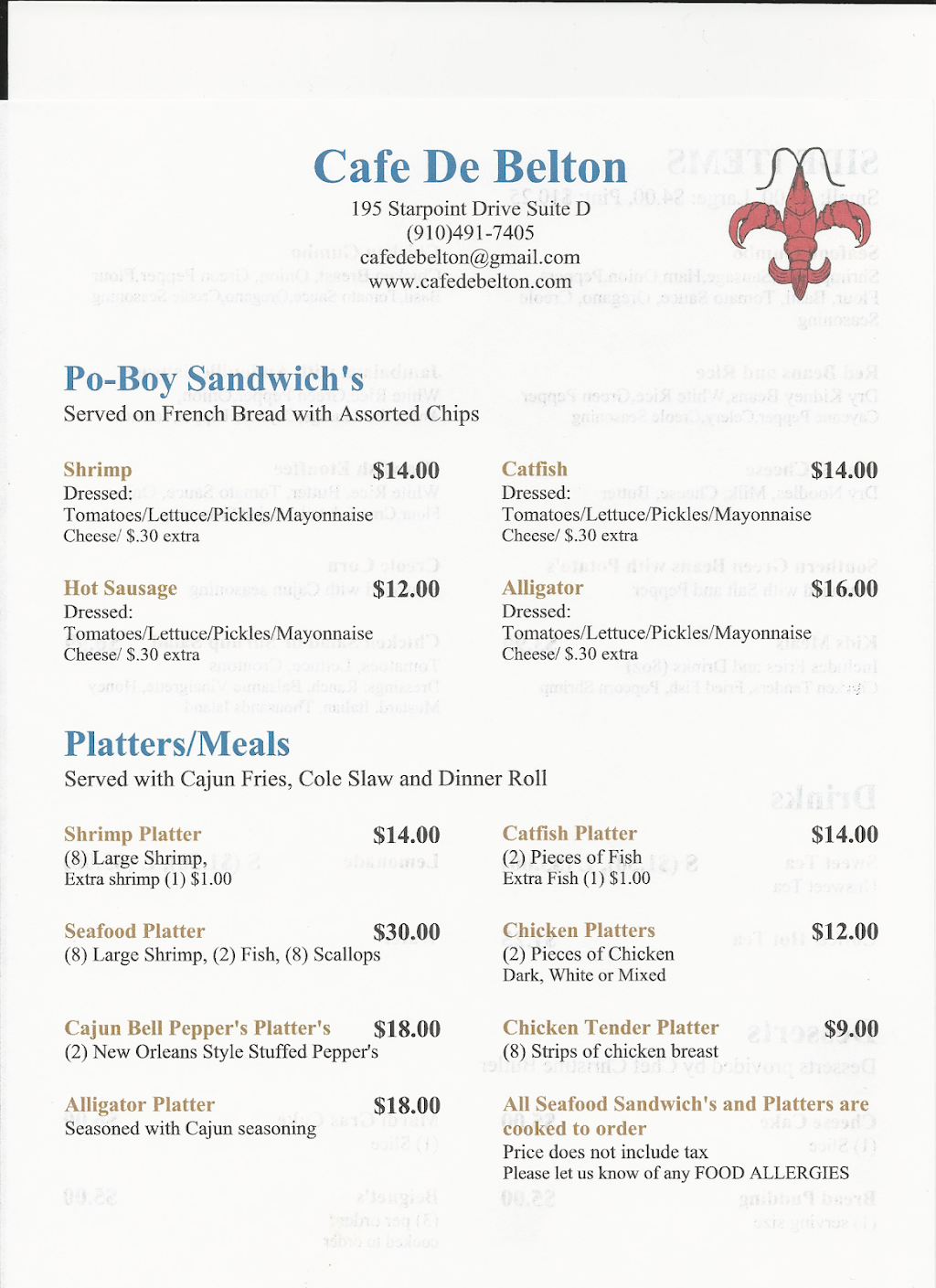 Cafe De Belton | restaurant | 195 Starpoint Dr suite d, Fayetteville, NC 28303, USA | 9105274061 OR +1 910-527-4061