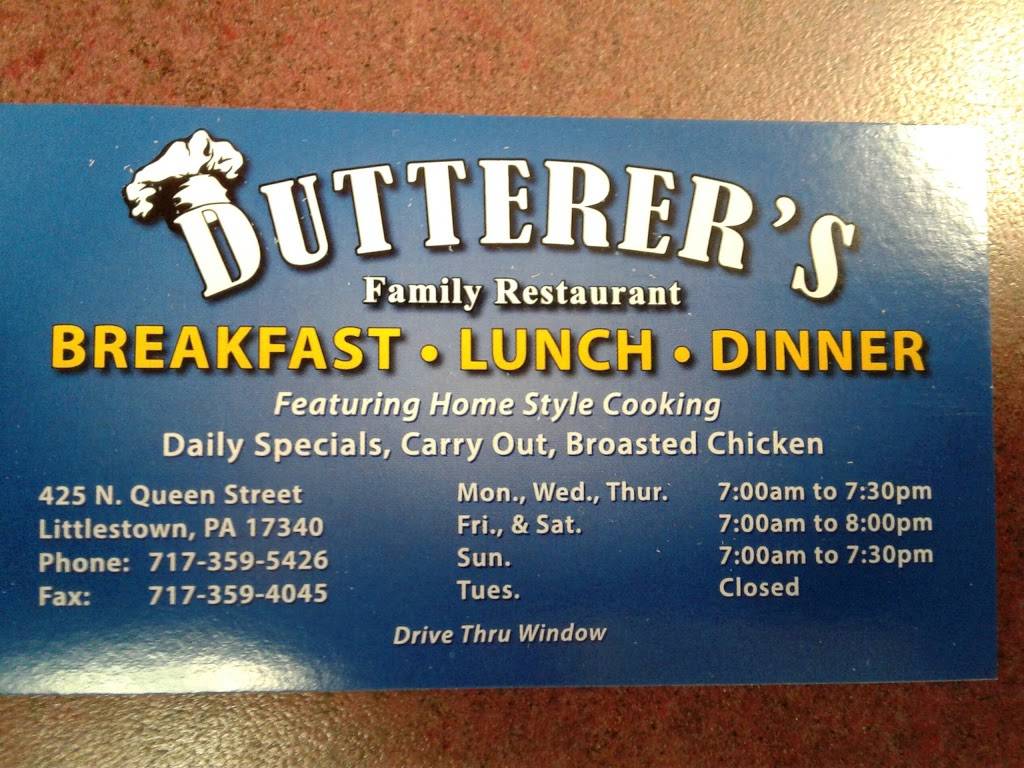 Dutterers Family Restaurant | restaurant | 425 N Queen St, Littlestown, PA 17340, USA | 7173595426 OR +1 717-359-5426