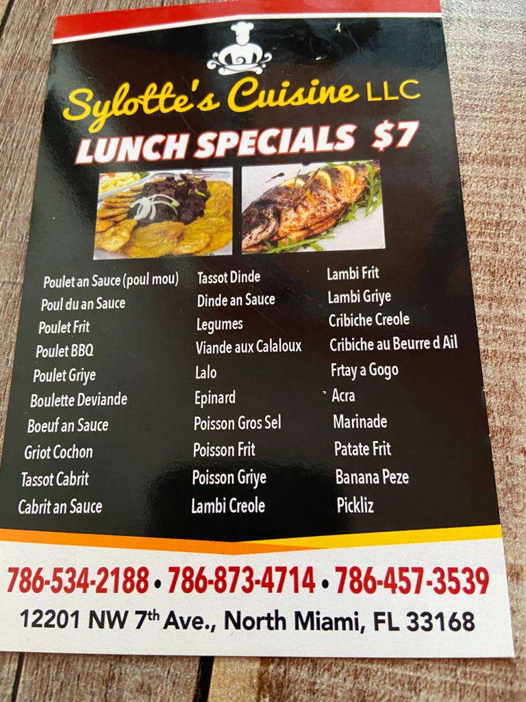 Sylottes cuisine LLC | restaurant | 12201 NW 7th Ave, North Miami, FL 33168, USA | 7868734714 OR +1 786-873-4714