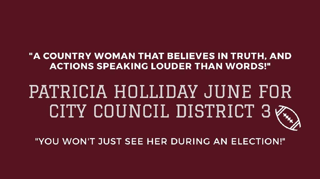 Patricia Holliday June for Montgomery City Council | restaurant | 528 N Pennsylvania St, Montgomery, AL 36107, USA | 3346503945 OR +1 334-650-3945