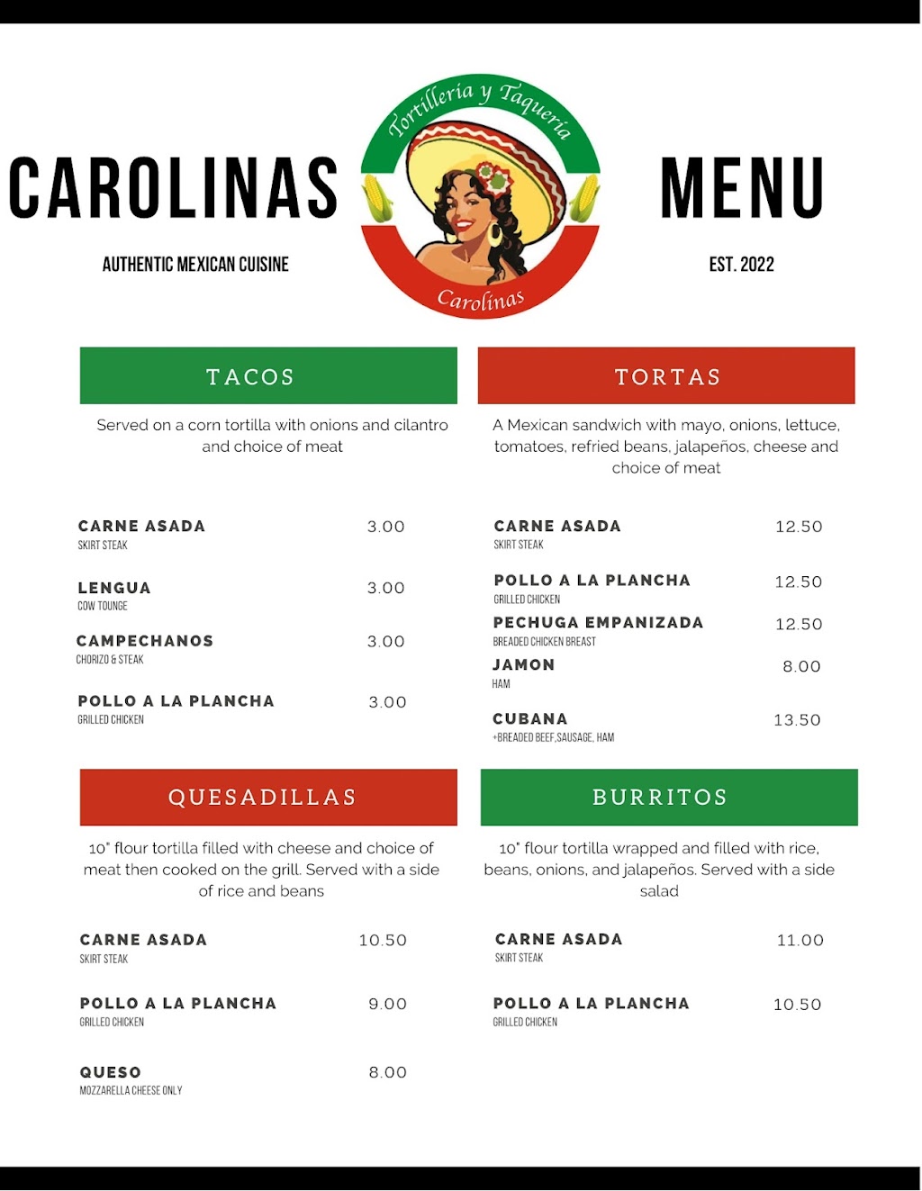 Tortilleria Y Taqueria Carolinas | restaurant | 419 College Rd, Wilmington, NC 28403, USA | 9106608614 OR +1 910-660-8614
