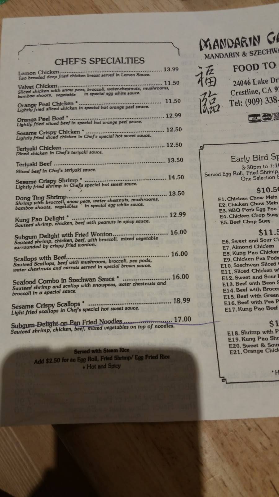 Mandarin Garden | restaurant | 24046 Lake Dr, Crestline, CA 92325, USA | 9093386482 OR +1 909-338-6482