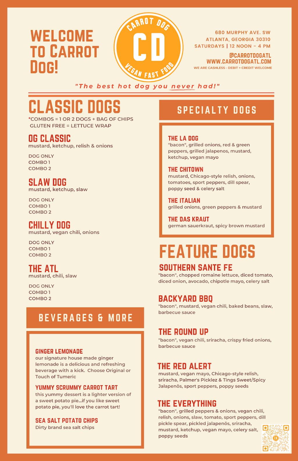 Carrot Dog | restaurant | 680 Murphy Ave SW Ste. 4158, Atlanta, GA 30310, USA | 4043338718 OR +1 404-333-8718