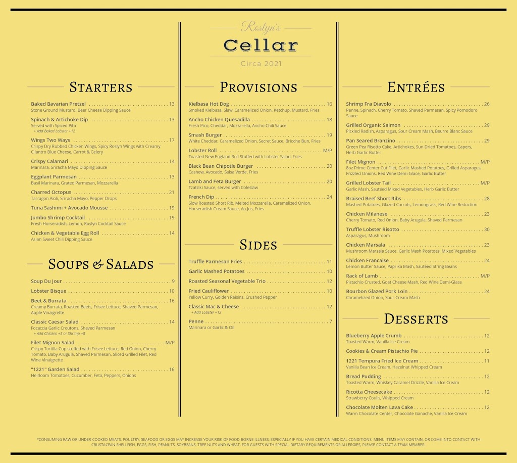 Roslyns Cellar | restaurant | 1221 Old Northern Blvd, Roslyn, NY 11576, USA | 5166252700 OR +1 516-625-2700